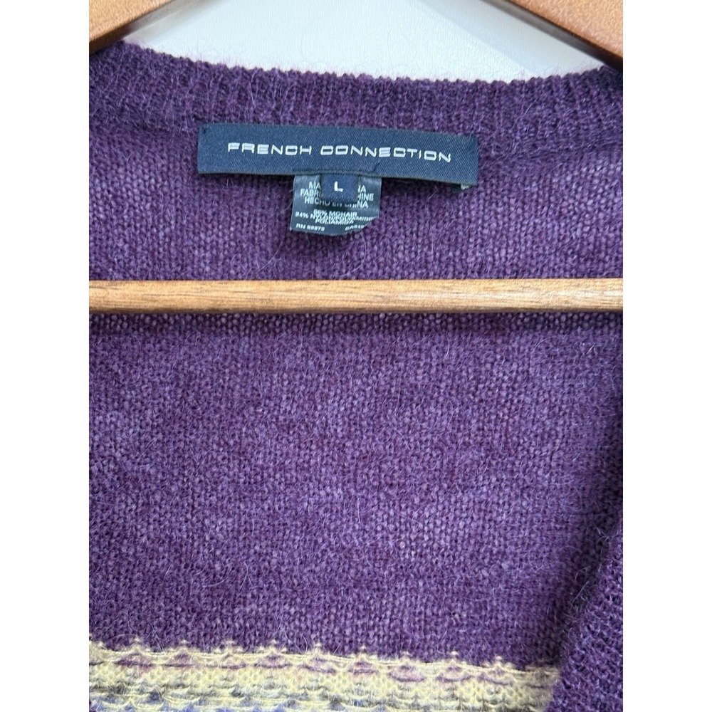 French Connection Vtg Women's Cardigan Mohair Sweater Purple sequins L Fair Isle - Picture 4 of 7